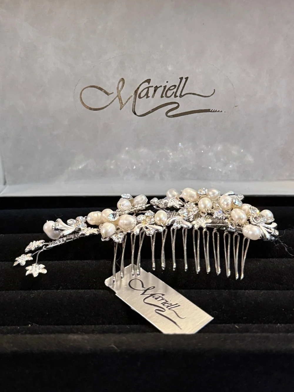 Mariell Silver Pearl & Crystal Bridal Hair Comb NIB